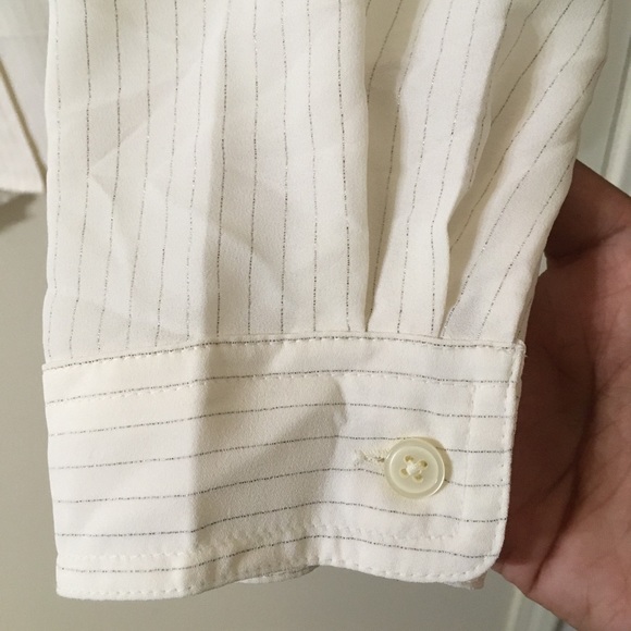 Ann Taylor Loft Cream Shimmer Pinstripe Blouse - Picture 7 of 13